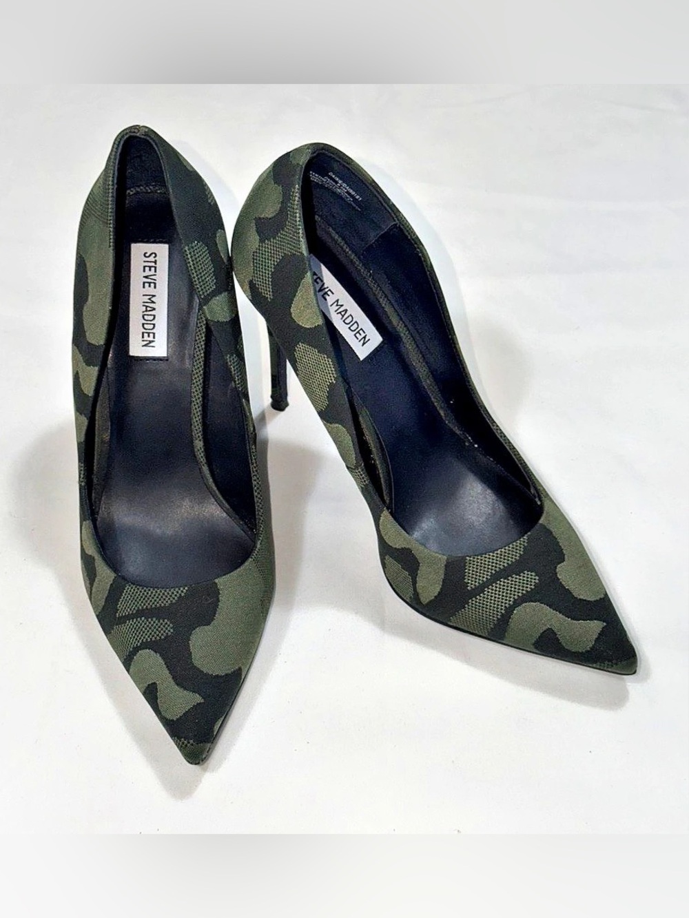 Steve Madden Camo Olive Green Black Pointed Toe Stiletto Pumps Heels 9.5